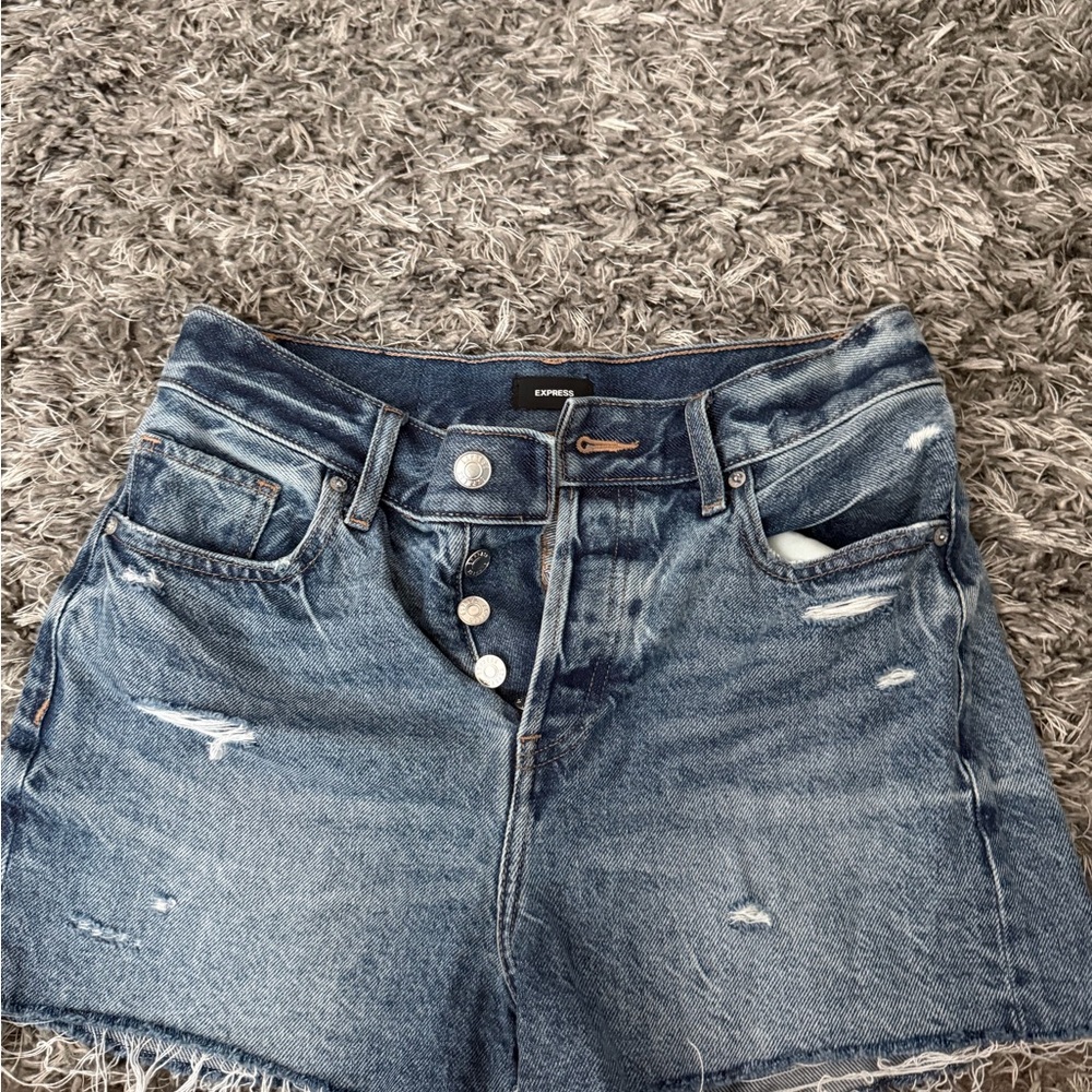 Express Distressed Blue Jean Shorts